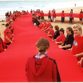 Giant red ribbon, World AIDS Day, Newcastle Beach
