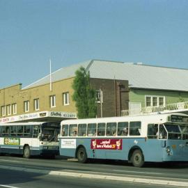 UTA Leyland Leopard 3664, Mercedes 2203, Pacifc Highway, Charlestown, NSW, November 1982