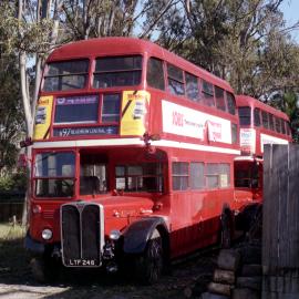 Mike Wansey ex London AEC RTs 4189 & 3708 at home, Kilaben Bay, NSW, 3 August 1984