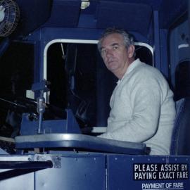 UTA Leyland Leopard MK II coach 1569, Mal Morgan, restaurant car park, Pacific Highway, Peats Ridge, NSW, 18 September 1986