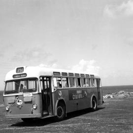 PTC Leyland OPSU1-1 2826, HVCA tour, parking area off Caves Beach Road, Caves Beach Newcastle, NSW, 21 February 1976
