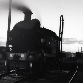 Locomotive No. 10 'Richmond Main' at water column in Brown’s Siding, Hexham, NSW, Richmond Vale Railway, 9 March 1973 