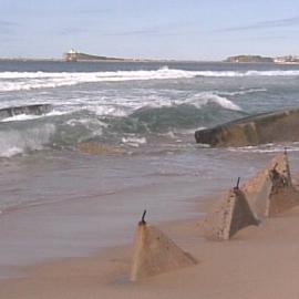 Erosion on Stockton Beach revealing tank traps, January 2006, Stockton, NSW