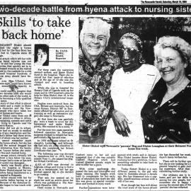 Skills 'to take back home' Two-decade battle from hyena attack to nursing sister by Faye Lowe, The Newcastle Herald, 10th March 1984. P.3