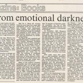 A life reborn from emotional darkness. Review of Child of the Karimojong by Margaret Illukol. Macmillan, 144p. Review by Paul Ramadge.  Published: Saturday Magazine: Books. The Newcastle Herald, Saturday 16th June 1990.