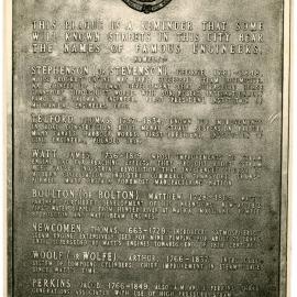 Plaque listing famous Engineers