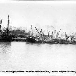 View of East Basin hydraulic cranes loading, 1948 