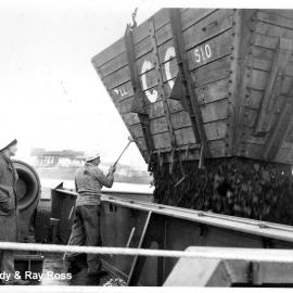 Pin Boss opening Cessnock Colliery waggon, "Jack Ruddy and Ray Ross", 1956 