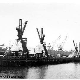 Hydraulic cranes, East Basin, Newcastle, NSW, 1958 