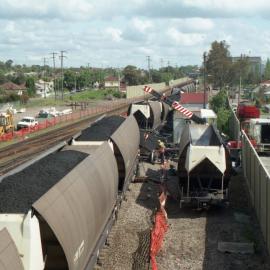 Rerailing derailed coal hoppers at Waratah, NSW