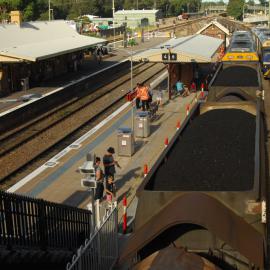 TW, O Austar coal trains seen crossing at Maitland, NSW, 8 April 2017