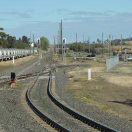Looking east from Werris Creek station towards the yard and locomotive and wagon servicing facilities, 1 August 2015