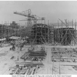 "SS Delungra", "SS Dinoga" and "SS Dilga" under construction at Walsh Island Dockyard, 1919