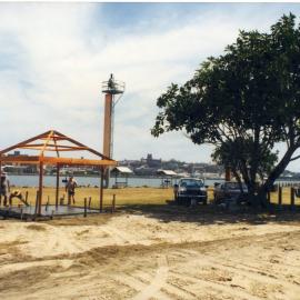 Construction of picnic shelter, Lions Park, Stockton foreshore park, NSW, [1978]