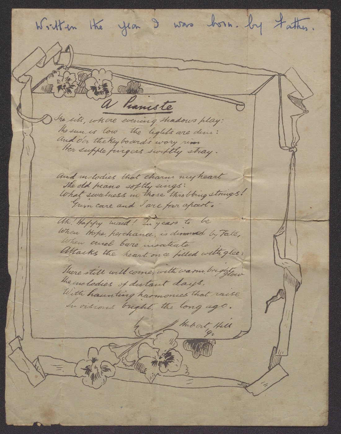 1892 "A Pianiste" Written the year I (Rita) was born. by Father