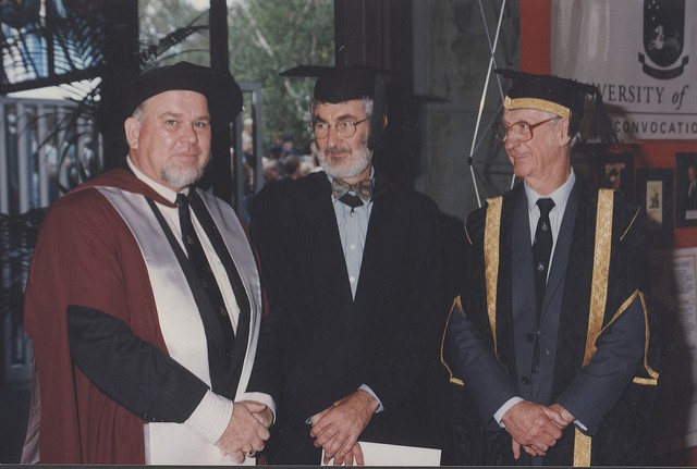 Professor John Ramsland,  Brian Suters (architect) and Peter Hendry at the Faculty of Law and Commerce graduation ceremony, the University of Newcastle, Australia - 2 May 1997, 2.30pm